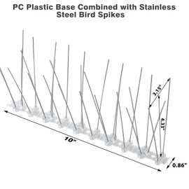 Aurnoet Bird Spikes Bird Deterrent Spikes for Small Bird and Squirrels, Pigeon Spikes with Plastic Base for Fence and Roof