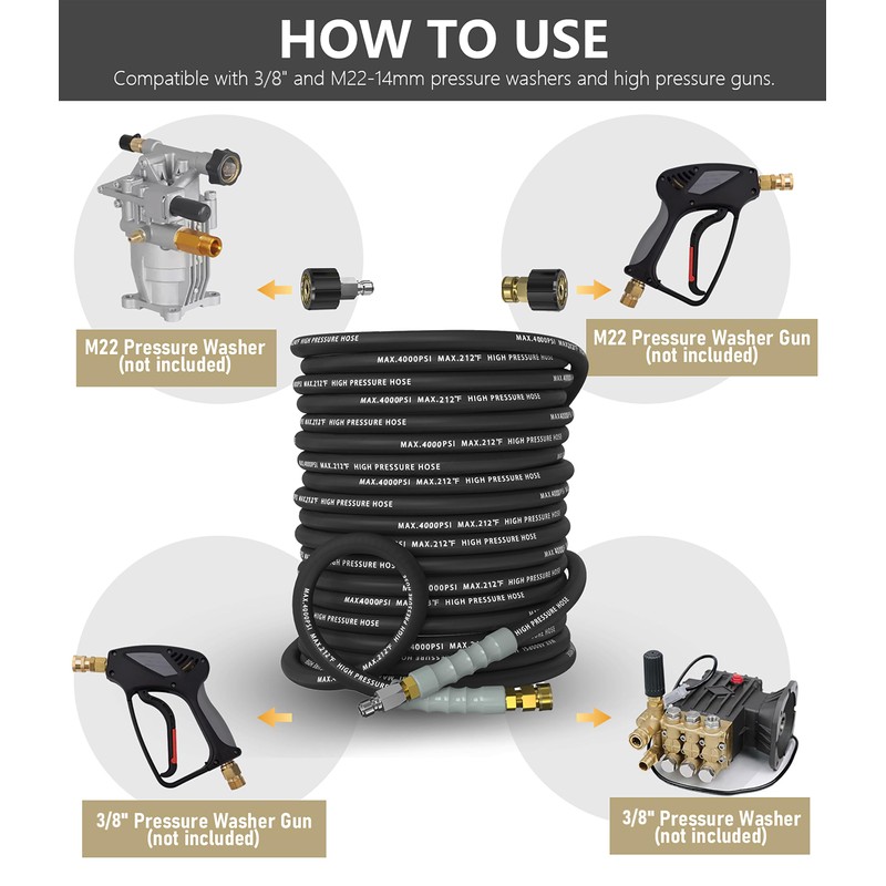 NAVOHEVEN Pressure Washer Hose 100FT 4000 PSI, Kink Resistant Steel