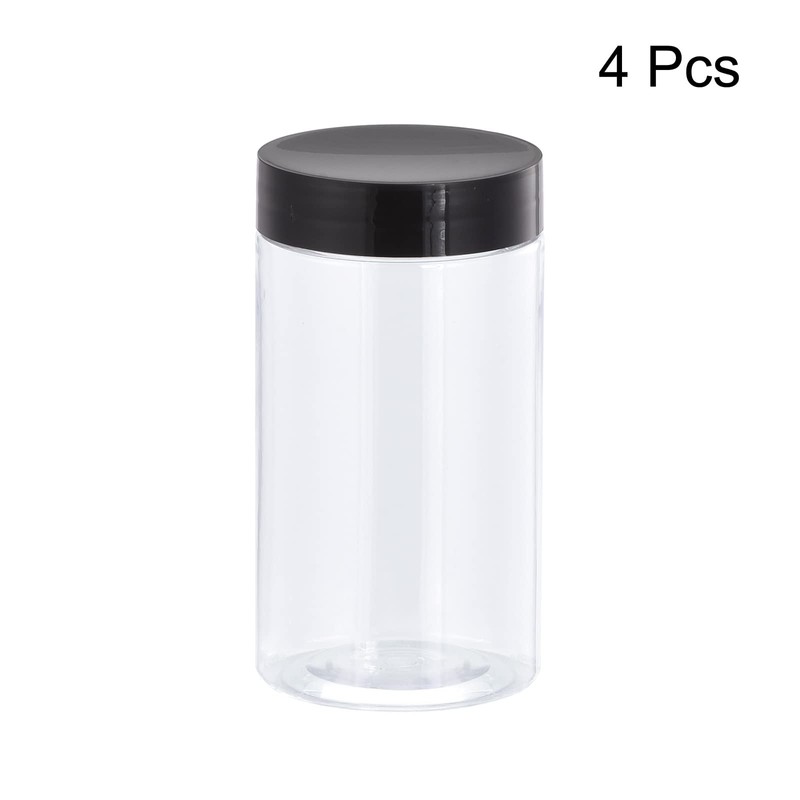 sourcing map Round Plastic Jars with Black Screw Top Lid,