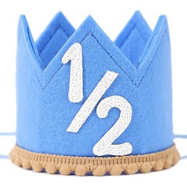 Dszemie Half Birthday Hat, Blue Baby 1/2 Birthday Hats, Half Birthday Party Crown, Classic 1/2 Birthdays Hat for Six Months Celebration, for Baby Girl or Boy, Glitter Crown Hats for 6 Month Boy