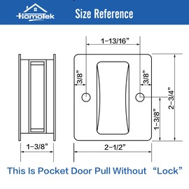 HOMOTEK Passage Sliding Door Pull Satin Nickel Without Switch Plate - Replace Old Or Damaged Pocket Door Pull Quickly and Easily, 2-3/4”x2-1/2”, for 1-3/8” Thickness