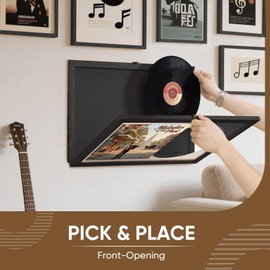 BNING Vinyl Record Frame for the Wall, 2 Pack Wall-Mounted Vinyl Record Display Frame, Album Frames for 15x24 Inch LP Album Cover, Black