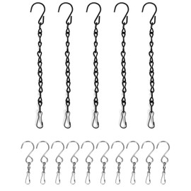 QWORK® 5 x Hanging Basket Chains (9.5") and 10 x Hanging Basket Hooks with Clips for Hanging Flower Pots Planters Bird Feeders Lanterns Chalkboards and Ornaments
