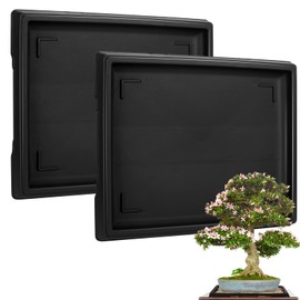 Pinkunn 2 Pack Bonsai Humidity Tray Drip Tray Plastic Plant Water Catcher Tray Plant Saucers for Indoors and Outdoors Cactus, Succulents, Bonsai Tree, Stone Not Included (Rectangular,15.7 x 13 Inch)
