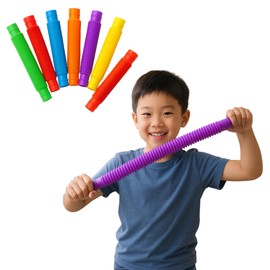 Pop Tubes Sensory Fidget Toys | Stretchy Pull Pipes for Kids & Adults | Bendable Connecting Tube Toys for Autism ADHD Stress Relief | Assorted Colours (6)