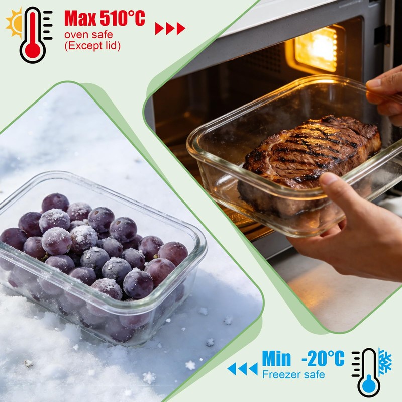 cedarol 4 Pack Borosilicate Glass Meal Prep Containers, Glass Food