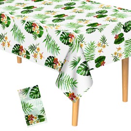 PLULON Hawaiian Tablecloth Plastic Luau Table Cover for Tropical Party Supplies 54 x 108 inch Palm Leaves Table Cloth for Kids Birthday Summer Pool Beach Party Wedding Picnic Home Dining Table Décor
