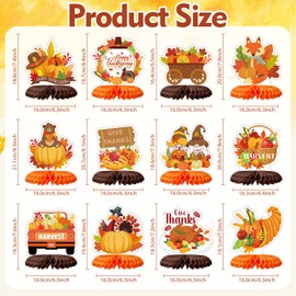 ZCPTZ 12Pcs Thanksgiving Honeycomb Centerpieces Fall Pumpkin Turkey Honeycomb Decorations for Thanksgiving, Birthday, Autumn Party Table Centerpiece
