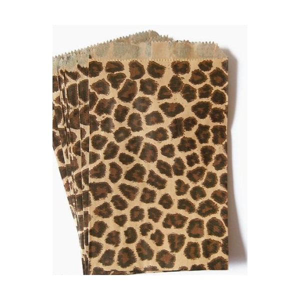 100 Leopard Print Paper Bags 6x9 Inches Flat Merchandise Bags