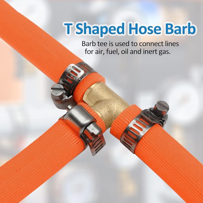 NACX 3/8" Brass T Shape Hose Barb, 3 Way Union