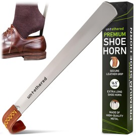 Untethered Long Metal Shoe Horn with Leather Handle | Durable Shoe Spoon for Seniors, Men, Women & Kids | Easy-to-Use Boot & Ski Shoehorn | Sturdy Long Handle Shoehorn.