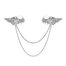 Angel Wings Brooch Pin Metal Feather Tassel Chain Pin Sweater Shawl Chain Clips Cardigan Collar Holder Brooch Pins Clip Wedding Fancy Clothing Accessories Gift(silver)