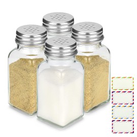Salt and Pepper Shakers Set of 4, Glass Spice Shaker with Blank Stickers, Saleros para Cocina Elegantes
