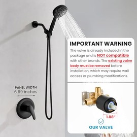 gotonovo Single-Handle Shower Faucet Set Shower Kit with Valve Shower Head and Handle Set Shower Trim Kit with 6 Modes ABS Handheld Shower Fixtures Shower Valve and Trim Kit Matte Black