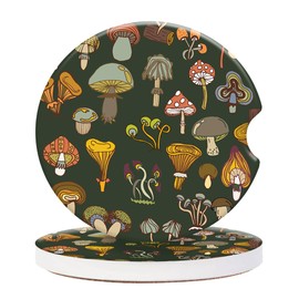 2 Pack Vintage Ceramic Car Coasters 2.56 Inch,Absorbent Car Cup Holder Coaster for Women,Retro USA Flag Auto Accessories with Finger Notch - Green Mushroom