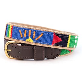 A Tail We Could Wag Cotton & Leather Belt - Handmade Guatemalan Cotton Weave with Colorful Patterns & Solid Brass Buckle | Harborside | Day Break, 30"