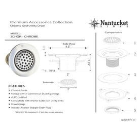Nantucket Sinks 3 inch Utility Commercial Sink Grid Drain 4.5 Inch Overall 3CHGR