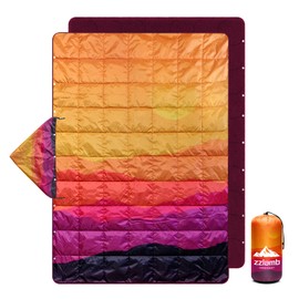 zzlamb Hooded Outdoor Blanket,Waterproof Camping Blanket Polar Fleece,Windproof Portable Warm for Stadium,Sports,Picnic,Beach,Car,Pets,56x75in Fiery Ridge Fade