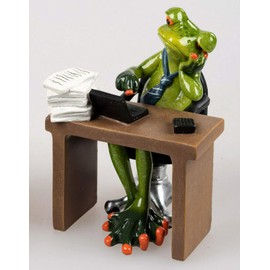 Formano Frog Man at Desk, Office, Colleague, Approx. 11 cm