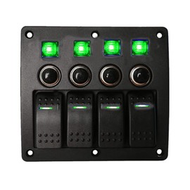 ELING 4 Gang Switch Panel LED Rocker Toggle Switch DC 12/24V Waterproof On-Off Switch for Car Vessels Yachts (Green, 4 Gang)