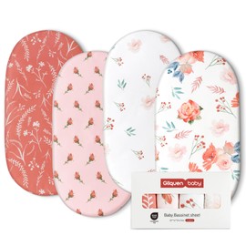 GLLQUEN BABY 4Pack Moses Basket Fitted Sheets, Newborn Pram Sheets Fitted, 100% Microfiber Oeko-tex100 Cozy and Breathable Crib Baby Bassinet Sheets for Boy and Girl, Easy Care Soft Fitted Sheet
