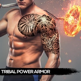 6-Sheet Large Temporary Tattoos for Men Adults Women – Waterproof Fake Tattoos with Chest Arm Shoulder Tribal Designs – Realistic Big Body Art for Parties and Cosplay