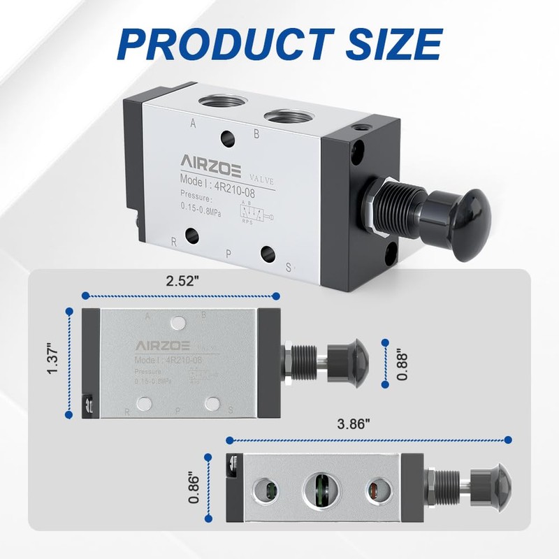 AIRZOE 1/4"NPT Pneumatic Solenoid Valve Manual Control Push-Pull, 2 Position