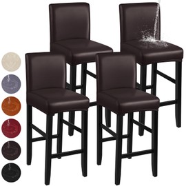 YISUN Waterproof Bar Stool Covers, Set of 4, Stretch PU Bar Stool Cover with Backrest, Removable Washable Chair Covers, Bar Stool Covers for Short Swivel Chair, Dining Room Chair, Bar Stools (4,