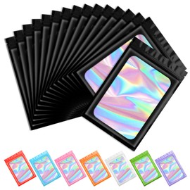 Funfery 100 pcs Black Mylar Holographic Resealable Bags,Clear Packaging Bag Odor Proof Foil Pouch Bag for Food Storage, Lipgloss, Jewelry, Eyelash Packaging for Small Business - 3x4.7 Inch