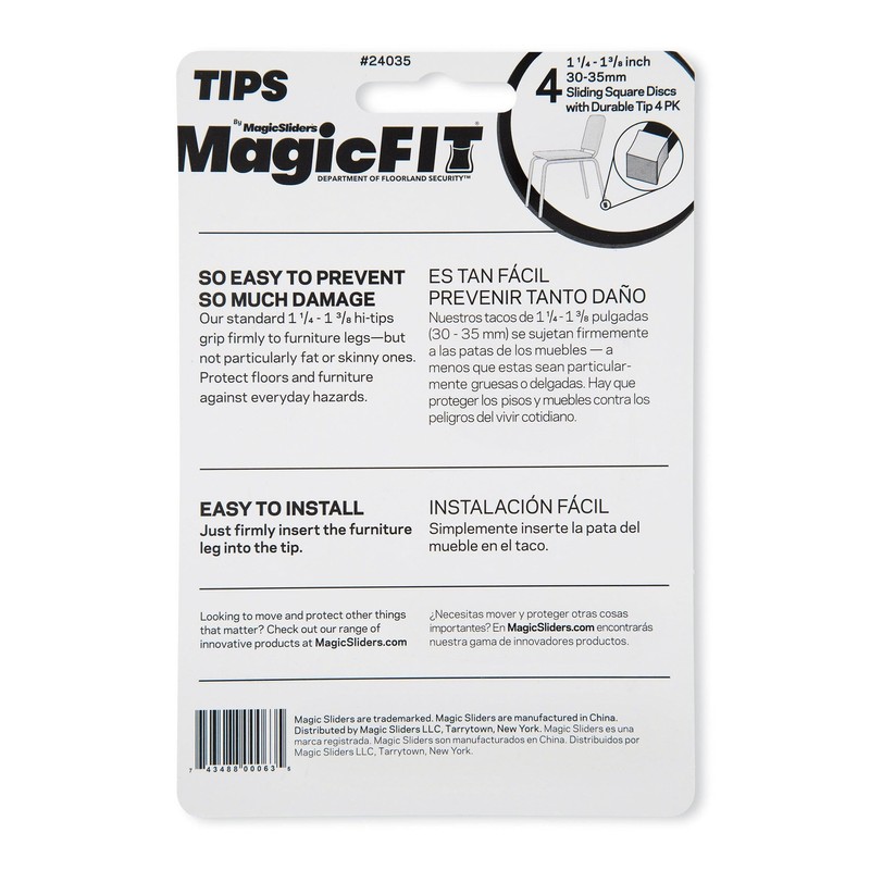 Magic Sliders 24035 Clear Leg Tips, Protective Bottom, 1-1/4-1-3/8 in.