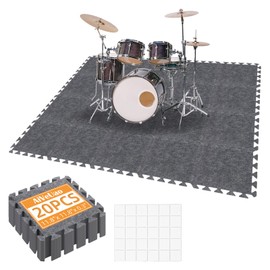 AiVeUao 20Pcs Sound Absorbing Interlocking Floor Mats, 11 x 11 x 0.3 Inch High Density Piano Carpet Drum Rug, Non-Slip Anti Vibration Soundproof Pads, Grey