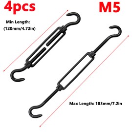 Antrader M5 Turnbuckle Hook and Hook,4Pcs Stainless Steel Turnbuckles M5 Double Hook Turnbuckle Heavy Duty Turnbuckles Cable Turnbuckle M5 Stainless Steel Turnbuckle Wire Tensioner,Black