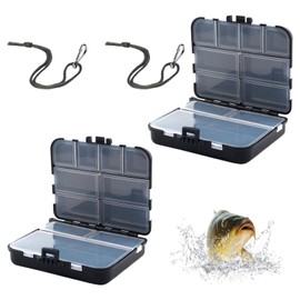 Pack of 2 Fishing Bait Box, Waterproof Fishing Tackle Box, Fishing Made of Plastic, 12 x 9.5 x 3.5 cm, Double Layer Tackle Box, 12 Compartments, Fishing Box, for Hooks, Swivels, Bait (Black)