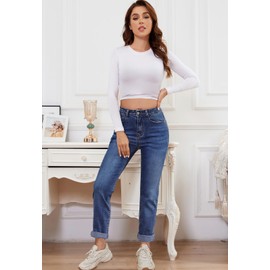 Metietila Womens Classic Straight Leg Jeans Mid Rise Stretch Comfort Fit Denim Pants for Women Casual Tummy Control,Dark Blue X-Large