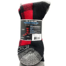 Dickies Genuine Men’s 3-Pairs Steel Toe Crew Performance Thermals Socks, Wool Blend , Multicolor (Red, Black & Gray) Pack of 1