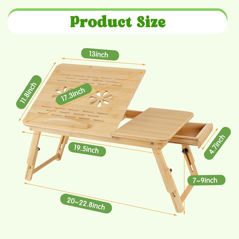 Bamboo Laptop Desk, Adjustable Foldable Bed Tray Table for Bed,