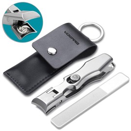 VOGARB VOGARB Nail Clippers for Men Thick Nails Large Wide Jaw Opening Toenails Clippers for Seniors Long Handle Heavy Duty Portable Ultra Sharp Fingernail Clipper with Catcher for Adult Women (Silver)