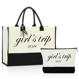 Girls Trip Gifts Favors Girls Trip 2024 Girls Weekend Gifts Friendship Bachelorette Party Birthday Graduation Makeup Bag Canvas Tote Bag Beach Bag Weekender Bags for Women Bridesmaid Sister Friend