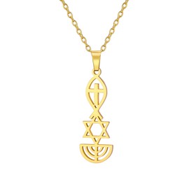 EUEAVAN Messianic Seal Necklace Messianic Seal of Jerusalem Pendant Necklace Star of David,Ichthus with Cross,Menorah,Jewish Star Necklace Religious Hanukkah Jewelry Token of Prayer Women (A-gold)