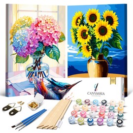 Canvassia Paint by Numbers Kit for Adults - 2 Floral Canvas Paintings & 1 Wooden Frame - DIY Flower Painting Kit - Relaxing, Easy & Giftable - All in One Paint by Numbers for Adults