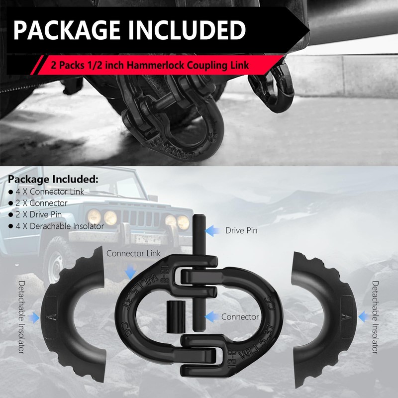 Trailer Accessory 2-Pack 1/2 in. Black Safety Chain Connector Link,