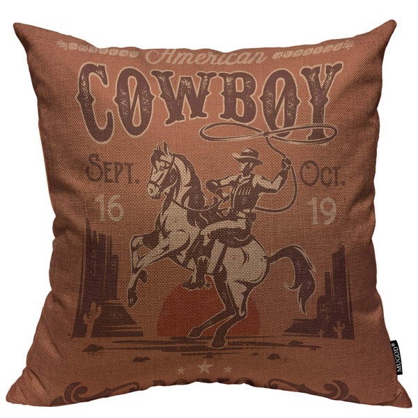 Mugod Cowboy Decoration Throw Pillow Cushion Covers Rodeo Poster with
