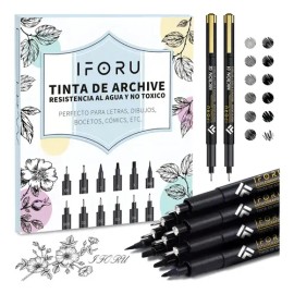 Estilografos Fineliner Lettering Manga Bosquejo Pigment Liner Fina IFORU 12 Unidades Negro                                                            