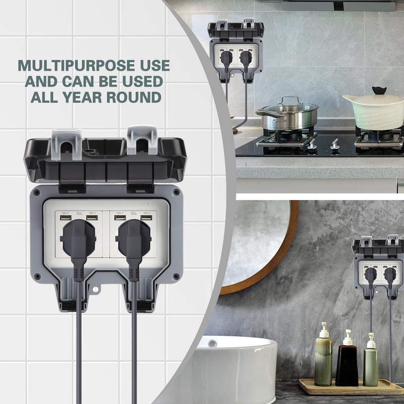GothicBride Outdoor Socket with USB Connections, Garden Socket, Surface-Mounted, Waterproof