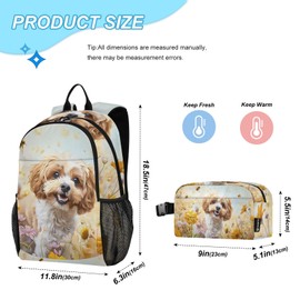 KUEJOP Kids Backpack Cockapoo Dog Standing in The Flowers Boys Girls School Backpack with Lunch Bag Bookbag Set