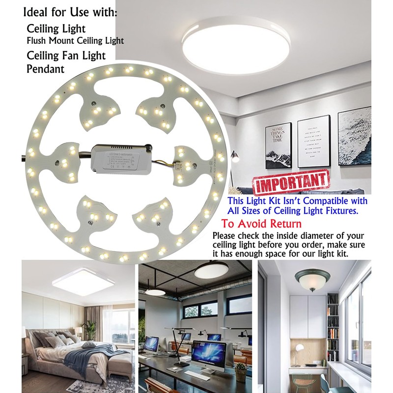 Zhairdalstar 24W LED Flush Mount Ceiling Fan Ring Light Kit