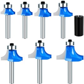 1/4 Inch Shank Roundover Router Bit Set, Corner Rounding Edge-Forming Bit Set-1/8, 5/32", 3/16", 1/4", 5/16", 3/8", 7/16" Radius Woodworking Milling Tools (7Pcs)