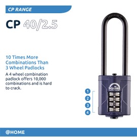 Squire Heavy Duty Padlock (CP40/2.5) - Toughest Extra Long Shackle - 4 Wheel Combination Padlock - Alloy Steel for Corrosion Resistance - Weatherproof Lock for Home, School & Shed (Blue, 40 mm)