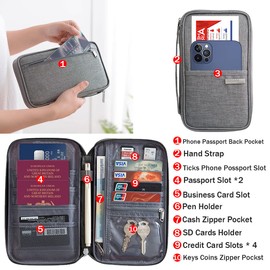 Veyarien Passport Holder Travel Wallet, Family Travel Document Holders Organiser Wallet for Credit Cards Ticket IDs Keys Smartphone for Men Women (Blue)