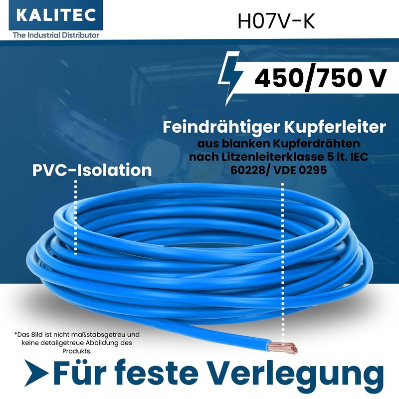 Kalitec 10 Metres H07V-K 1.5 mm² Blue Wiring Cable I